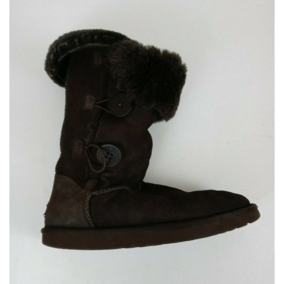 UGG Australia  Bailey Chocolate Brown Boots 3 Side Buttons Womens Size 7 - Picture 2 of 10